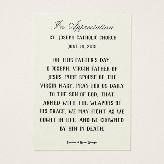 Vaderdag St. Joseph Herdenking Heilige Kaarten Visitekaartje (Achterkant)