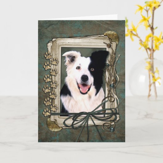 Vaderdag - Stone Paws - Border Collie Kaart (Gele Bloem)