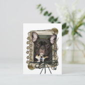 Vaderdag - Stone Paws - Franse Bulldog - Blauwgroe Briefkaart (Staand voorkant)