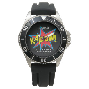 vaderdag superheld Comic Custom Name Horloge