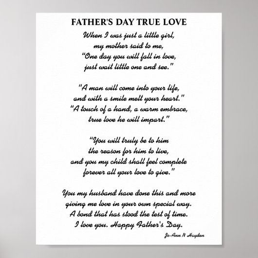 VADERDAG TRUE LOVE gedicht Poster (Voorkant)