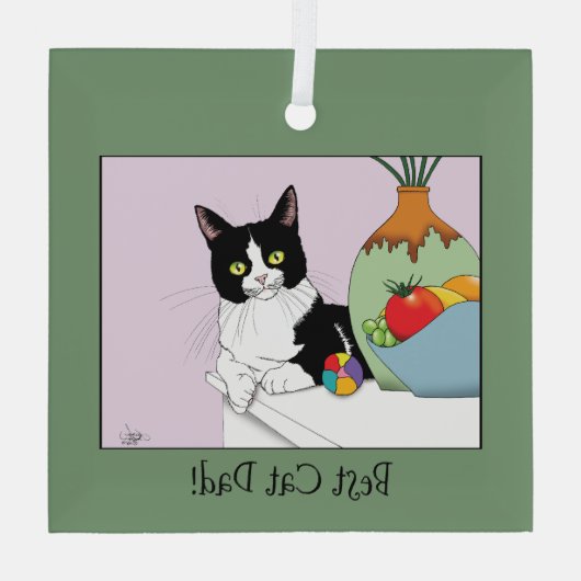 Vaderdag Tuxedo Cat Glas Ornament (Achterkant)