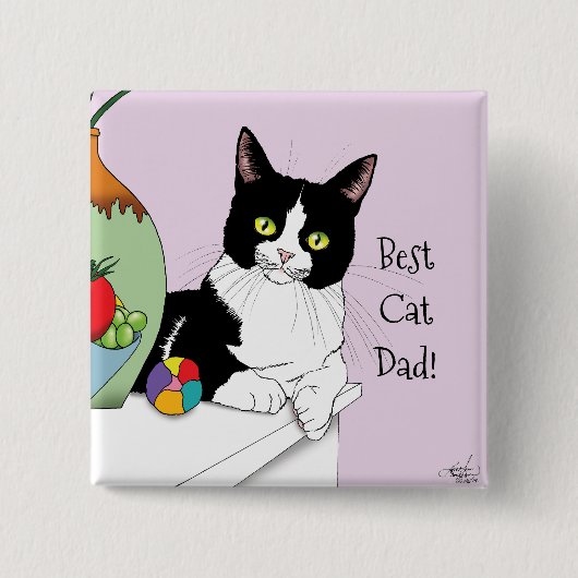 Vaderdag Tuxedo Cat Vierkante Button 5,1 Cm (Voorkant)