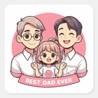 Vaderdag - Twee vaders en hun dochter Vierkante Sticker
