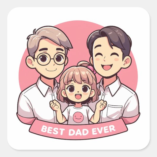 Vaderdag - Twee vaders en hun dochter Vierkante Sticker (Voorkant)