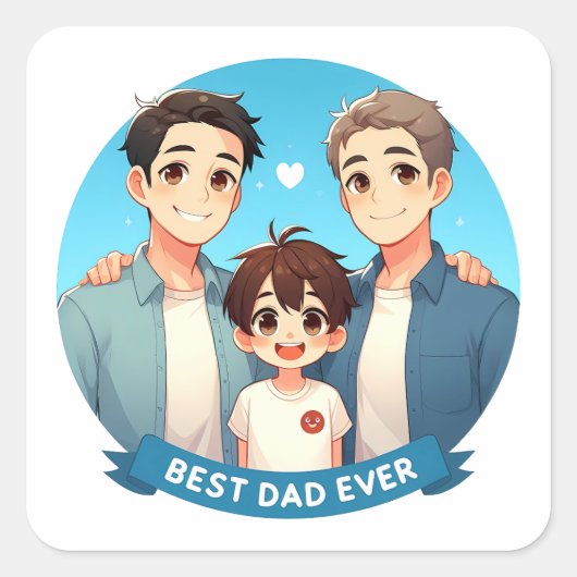 Vaderdag - Twee vaders en hun zoon Vierkante Sticker (Voorkant)