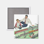 Vaderdag, vader en zoon met treinen Magneet (Voorkant / Achterkant)