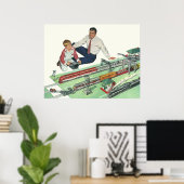 Vaderdag, vader en zoon met treinen Poster (Thuiskantoor)