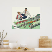 Vaderdag, vader en zoon met treinen Poster (Keuken)