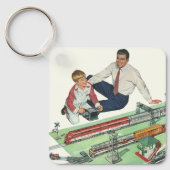 Vaderdag, vader en zoon met treinen Sleutelhanger (Voorkant)