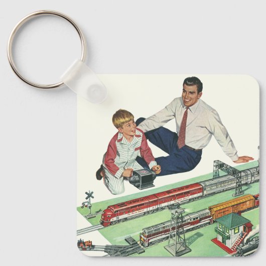  Vaderdag, vader en zoon met treinen Sleutelhanger (Voorkant)