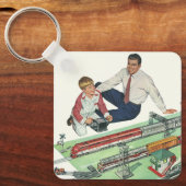 Vaderdag, vader en zoon met treinen Sleutelhanger (Voorkant)