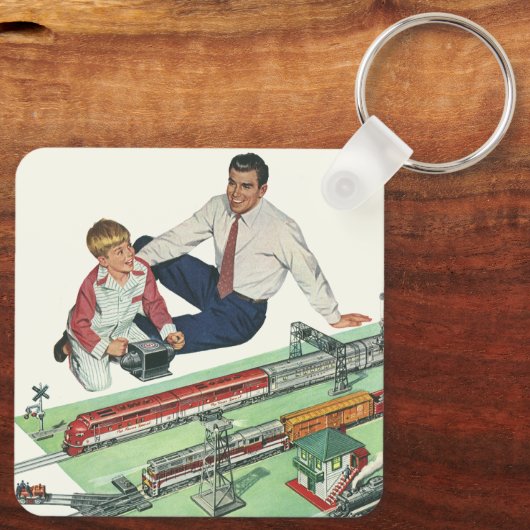  Vaderdag, vader en zoon met treinen Sleutelhanger (Achterkant)