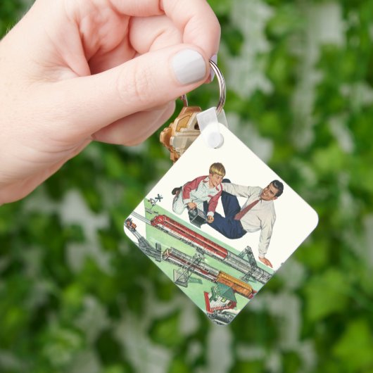 Vaderdag, vader en zoon met treinen Sleutelhanger (Hand)