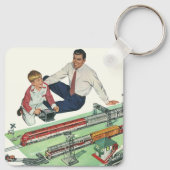 Vaderdag, vader en zoon met treinen Sleutelhanger (Achterkant)