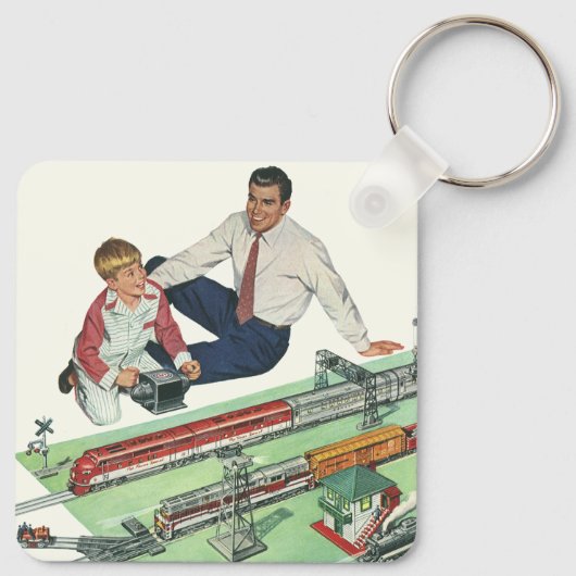  Vaderdag, vader en zoon met treinen Sleutelhanger (Achterkant)