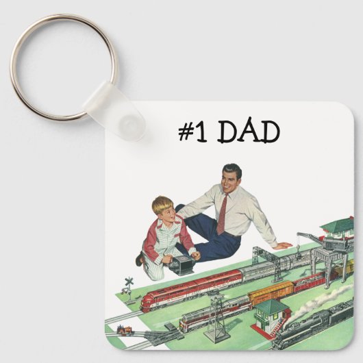  Vaderdag, vader en zoon met treinen Sleutelhanger (Voorkant)