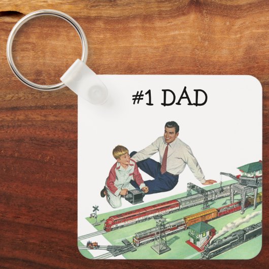  Vaderdag, vader en zoon met treinen Sleutelhanger (Voorkant)