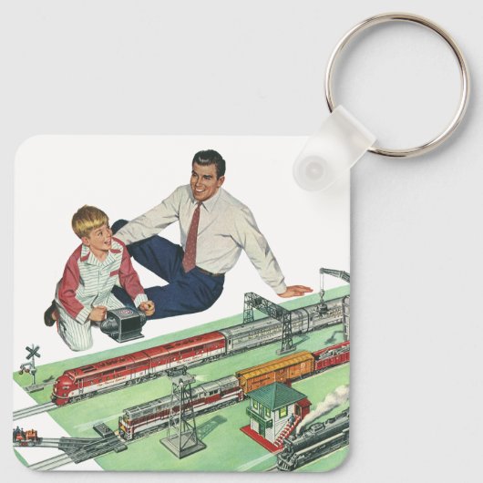  Vaderdag, vader en zoon met treinen Sleutelhanger (Achterkant)
