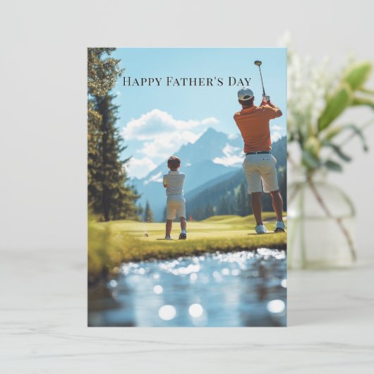 Vaderdag vader en zoon spelen golf (Staand voorkant)