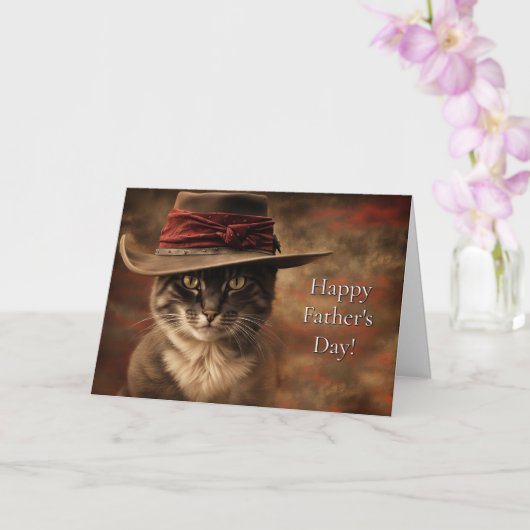 Vaderdag van Cat Funny en Schattige Country Wester Kaart (Orchidee)