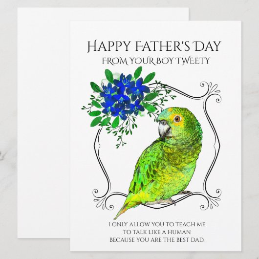 Vaderdag Van De Papegaai Op Witte Feestdagen Feestdagenkaart (Voorkant / Achterkant)