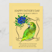 Vaderdag van de papegaaivogel op geel feestdagenkaart (Voorkant / Achterkant)