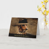 Vaderdag Van Hond Schattige Dachshund Met Cowboy Kaart (Gele Bloem)