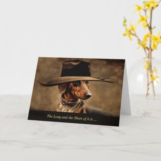 Vaderdag Van Hond Schattige Dachshund Met Cowboy Kaart (Gele Bloem)
