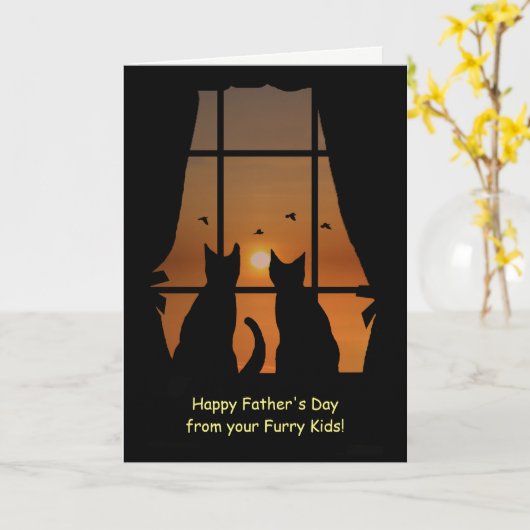 Vaderdag van katten in vensterbonen kaart (Gele Bloem)