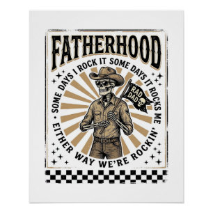 Vaderdag Vintage Skelet Cowboy Vader T-shirt Ontwe Perfect Poster