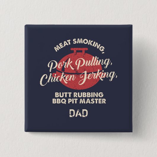 Vaderdag Vleesroken BBQ Pit Master Papa Vierkante Button 5,1 Cm (Voorkant)