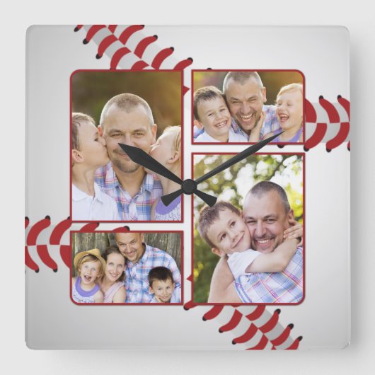 Vaderdag voor Baseball-fotocollage Vierkante Klok (Voorkant)