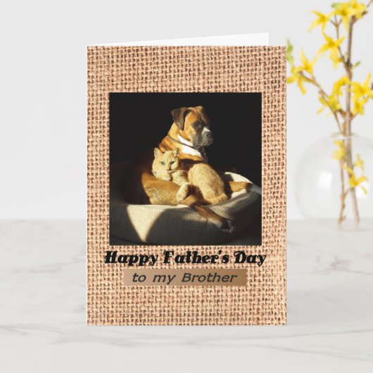 Vaderdag voor Brother, Boxer en Tabby Cat Kaart (Gele Bloem)