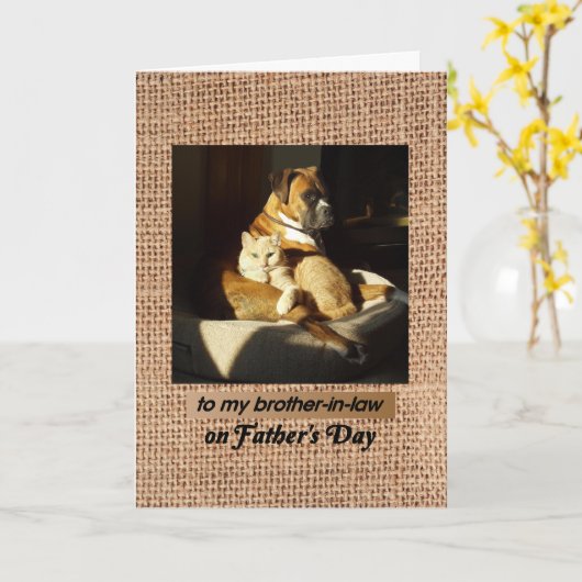 Vaderdag voor Brother-in-Law Boxer & Tabby Cat Kaart (Gele Bloem)