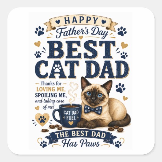 Vaderdag voor kattenvader vierkante sticker (Voorkant)