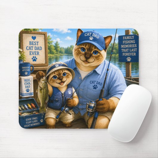 Vaderdag voor kattenvaders en visliefhebbers muismat (Met muis)