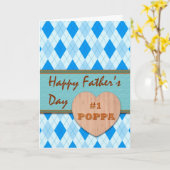 Vaderdag voor Poppa, Houten Hart, Ontwerp Argyle Kaart (Gele Bloem)