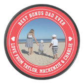 Vaderdag voor stiefvader Bonus Vader Gepersonalise Hockey Puck (Voorkant)