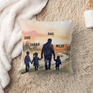 Vaderdag Watercolor Familie Zonsondergang Kussen