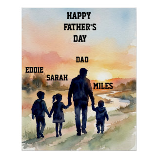Vaderdag Watercolor Familie Zonsondergang Perfect Poster
