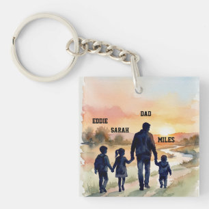 Vaderdag Watercolor Familie Zonsondergang Sleutelhanger