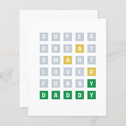 Vaderdag wenskaart Grappig Wordle-spel Papa (Voorkant / Achterkant)