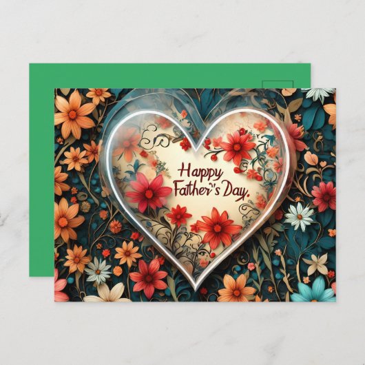 Vaderdag wenskaart met een bloemenhart. briefkaart (Voorkant / Achterkant)