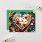 Vaderdag wenskaart met een bloemenhart. kaart (Voorkant / Achterkant in situ)