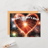 Vaderdag wenskaart met hartvuurwerk kaart (Voorkant / Achterkant in situ)