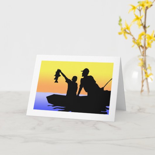 Vaderdag Wenskaart, vader en zoon Vist Kaart (Gele Bloem)