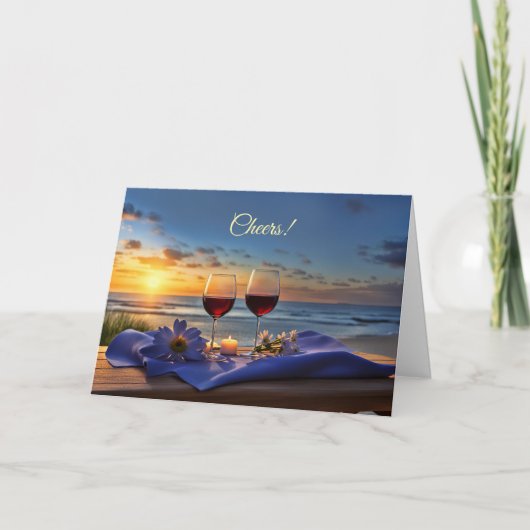 Vaderdag Wijn op het Strand Proost Feestdagen Kaart (Voorkant)