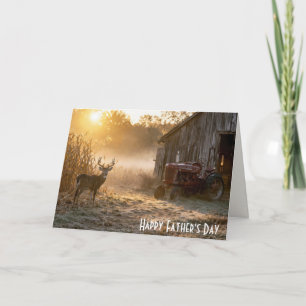 Vaderdag Witte Staart Hert met Vintage Tractor Kaart
