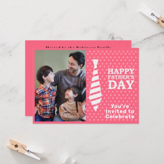 Vaderdag Witte Stropdas Roze Stippen Fotofeest toe Kaart (Voorkant / Achterkant in situ)